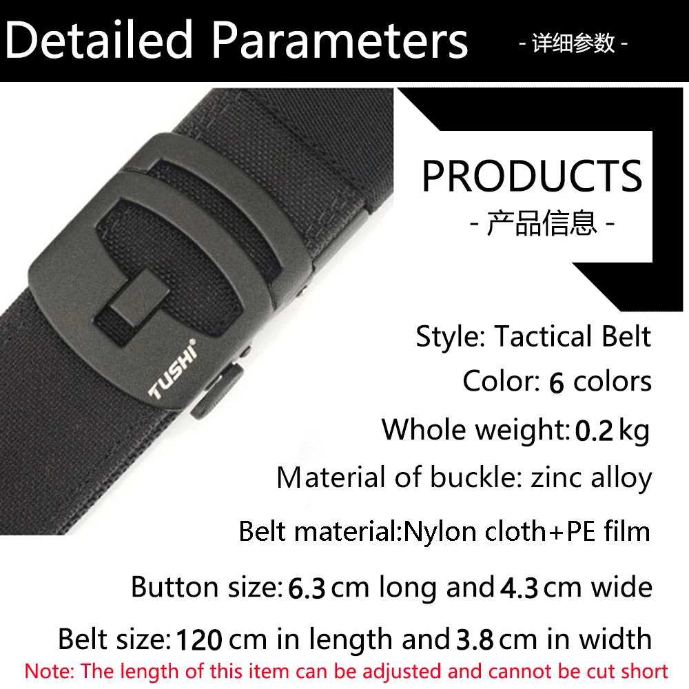 TUSHI New Military New Belt For Men Sturdy Nylon Metal Automatic Buckle Police Gun Belt Tactical Outdoor Girdle IPSC Accessories