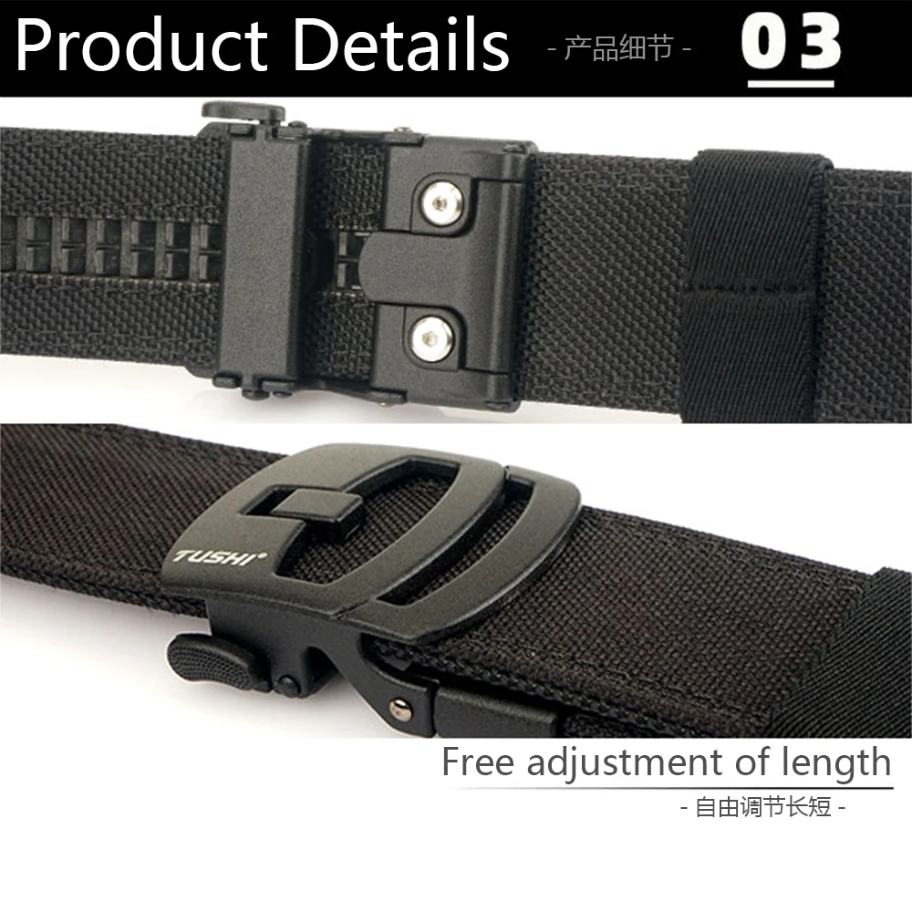 TUSHI New Military New Belt For Men Sturdy Nylon Metal Automatic Buckle Police Gun Belt Tactical Outdoor Girdle IPSC Accessories