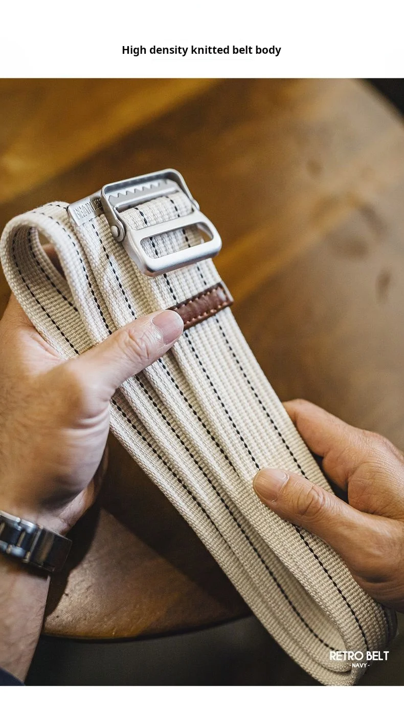 Maden New Unisex Striped Woven Belt No Hole Adjustable Waist Chain Jeans Belt Canvas Outdoor Sports Accessory Leisure Strap