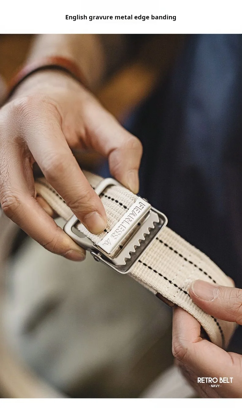 Maden New Unisex Striped Woven Belt No Hole Adjustable Waist Chain Jeans Belt Canvas Outdoor Sports Accessory Leisure Strap