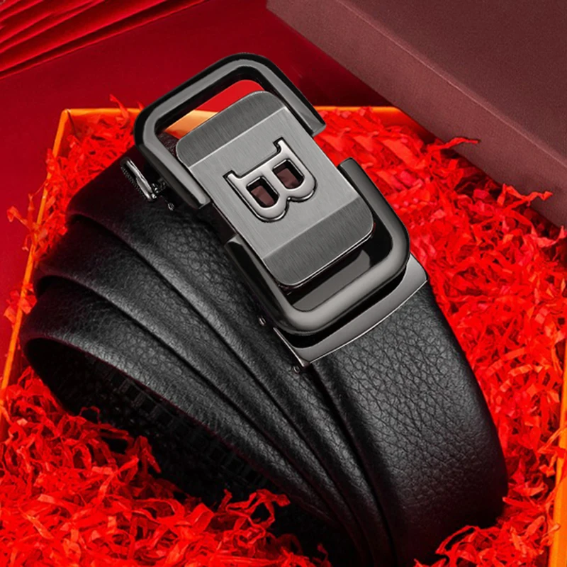 2025 New High Quality Fashion Black B Letter Belt Men's Automatic Buckle 3.5cm Wide Leather Casual Belt Croskin Ceinture Homme