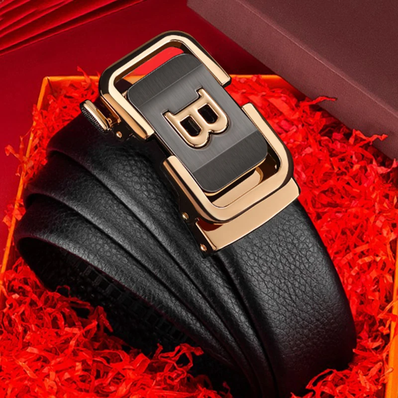 2025 New High Quality Fashion Black B Letter Belt Men's Automatic Buckle 3.5cm Wide Leather Casual Belt Croskin Ceinture Homme