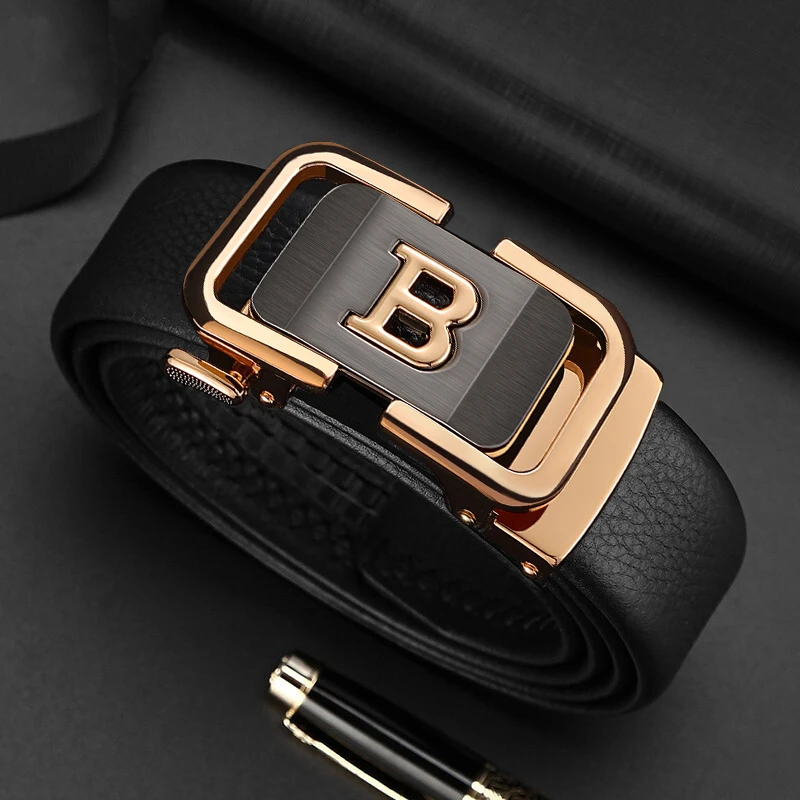 2025 New High Quality Fashion Black B Letter Belt Men's Automatic Buckle 3.5cm Wide Leather Casual Belt Croskin Ceinture Homme