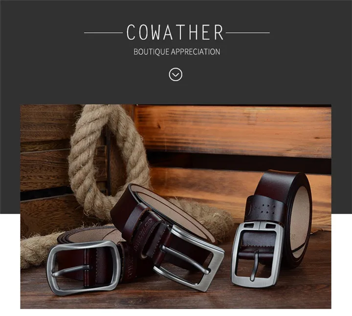 COWATHER cowhide genuine leather belts for men brand Strap male pin buckle vintage jeans belt 100-150 cm long waist 30-52 XF001