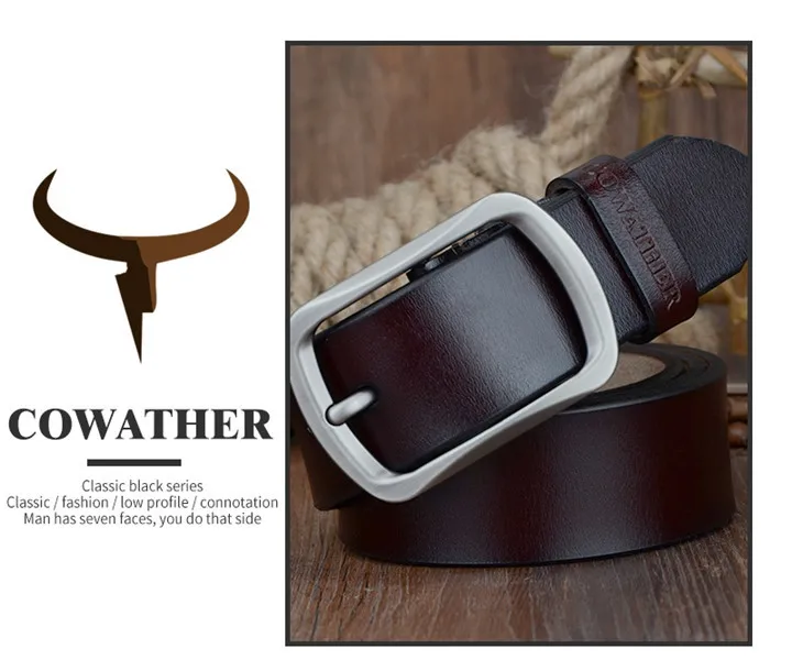 COWATHER cowhide genuine leather belts for men brand Strap male pin buckle vintage jeans belt 100-150 cm long waist 30-52 XF001