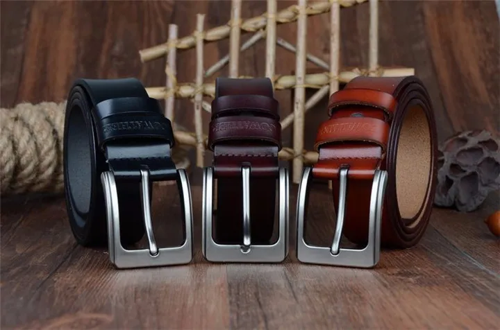 COWATHER cowhide genuine leather belts for men brand Strap male pin buckle vintage jeans belt 100-150 cm long waist 30-52 XF001