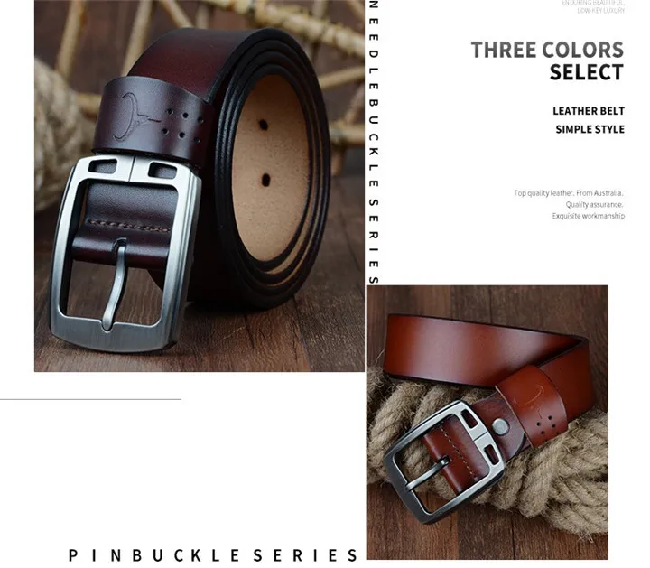 COWATHER cowhide genuine leather belts for men brand Strap male pin buckle vintage jeans belt 100-150 cm long waist 30-52 XF001