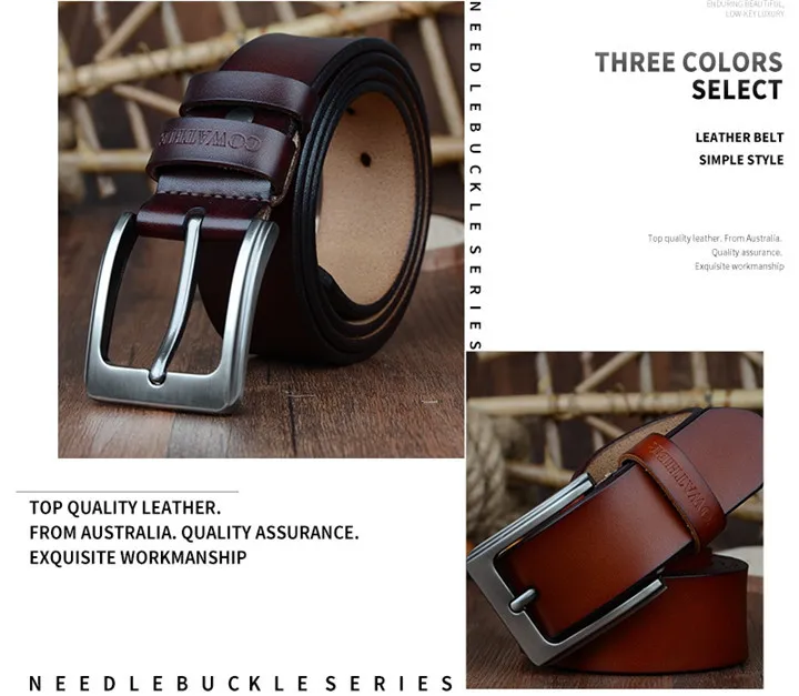 COWATHER cowhide genuine leather belts for men brand Strap male pin buckle vintage jeans belt 100-150 cm long waist 30-52 XF001