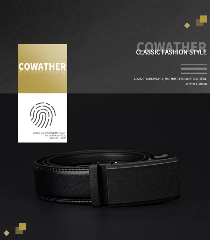 COWATHER Men's Belt Automatic Ratchet Buckle with Cow Genuine Leather Belts for Men luxury brand male strap 110-130cm length