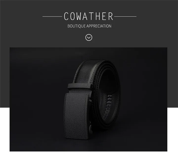 COWATHER Men's Belt Automatic Ratchet Buckle with Cow Genuine Leather Belts for Men luxury brand male strap 110-130cm length