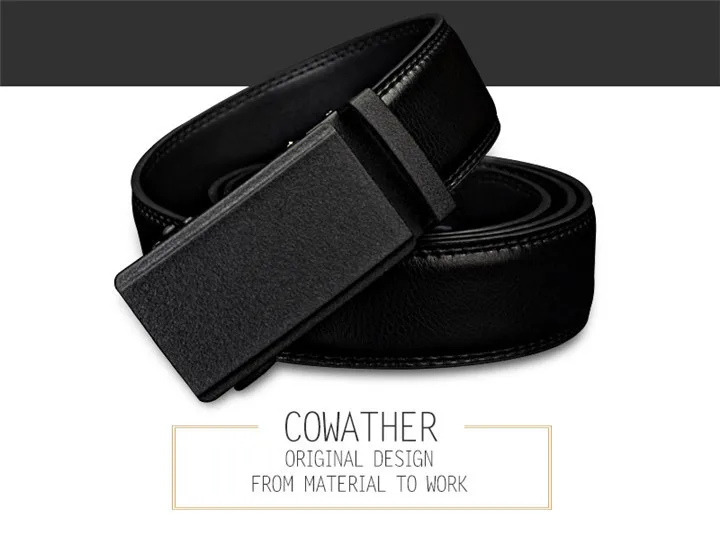 COWATHER Men's Belt Automatic Ratchet Buckle with Cow Genuine Leather Belts for Men luxury brand male strap 110-130cm length