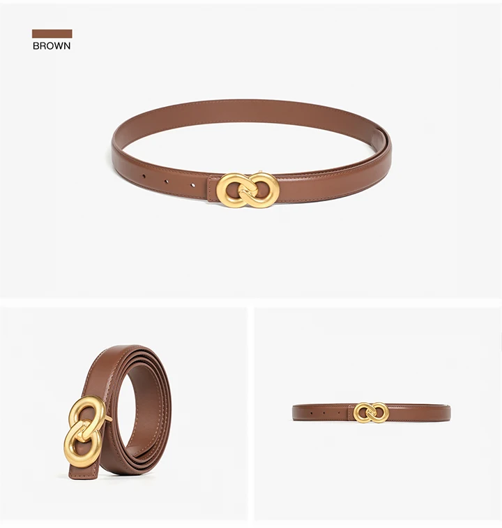 BEAUTODAY Luxury Belts Women Genuine Leather Golden Buckle Solid Color Ladies Cowhide Waistband Accessories Handmade 91111
