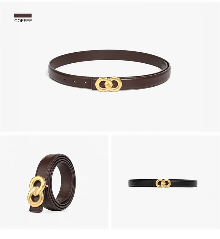 BEAUTODAY Luxury Belts Women Genuine Leather Golden Buckle Solid Color Ladies Cowhide Waistband Accessories Handmade 91111