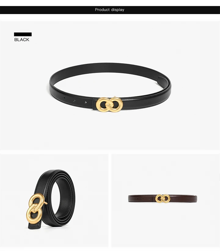 BEAUTODAY Luxury Belts Women Genuine Leather Golden Buckle Solid Color Ladies Cowhide Waistband Accessories Handmade 91111