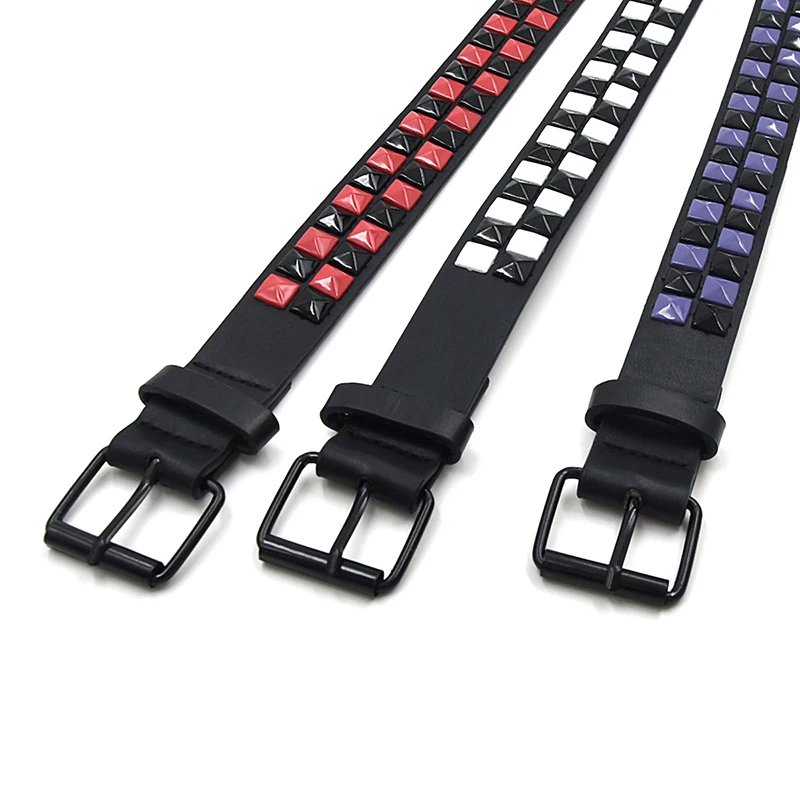 Purple Rivet Punk Women's Belt Hip Hop Y2k Jeans Accessories Girdle Fashion Trend Pu Leather Pin Buckle Waistband Unisex