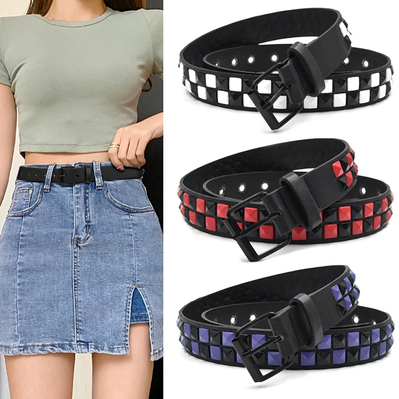 Purple Rivet Punk Women's Belt Hip Hop Y2k Jeans Accessories Girdle Fashion Trend Pu Leather Pin Buckle Waistband Unisex