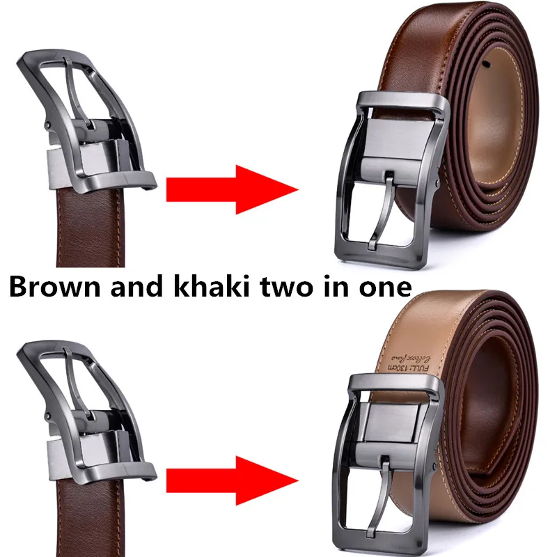 1Pcs Men's Reversible Classic Dress Belt Leather Rotating Buckle Two In One