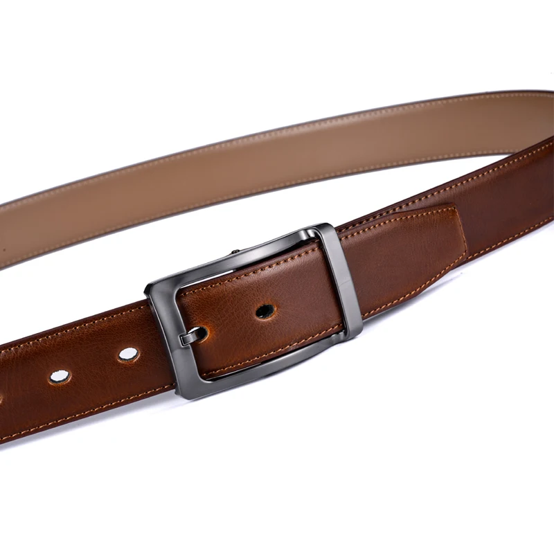 1Pcs Men's Reversible Classic Dress Belt Leather Rotating Buckle Two In One