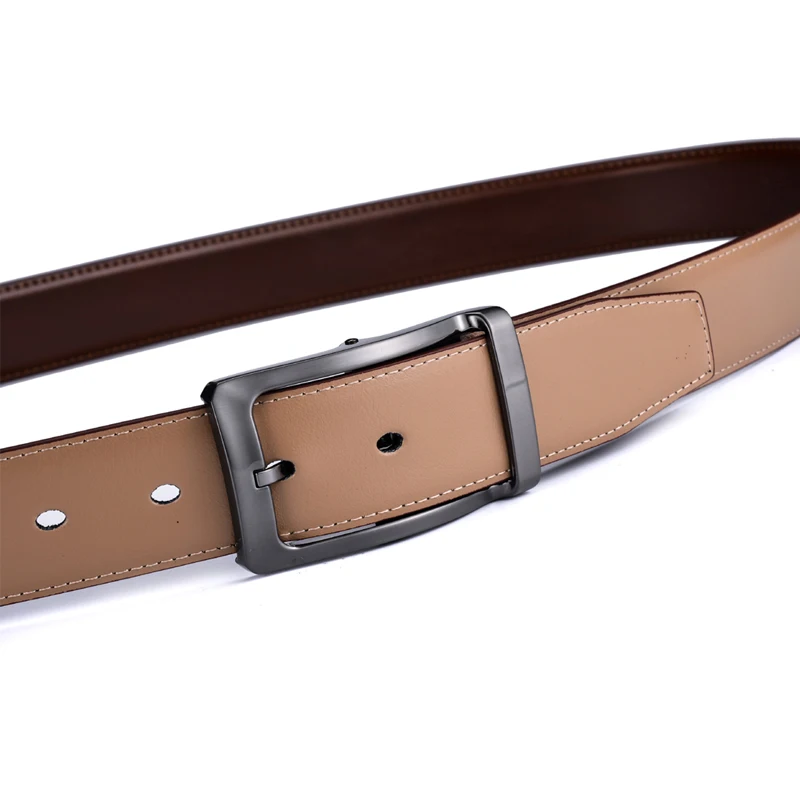 1Pcs Men's Reversible Classic Dress Belt Leather Rotating Buckle Two In One
