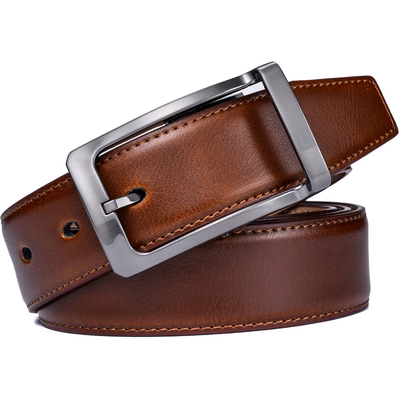 1Pcs Men's Reversible Classic Dress Belt Leather Rotating Buckle Two In One