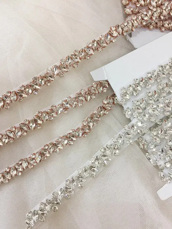 JLZXSY Fashion Half Yard Silver Gold Rhinestone Crystal Trim For Wedding Belt Bridal Sash Bridesmaids Belt Rhinestone Hairband