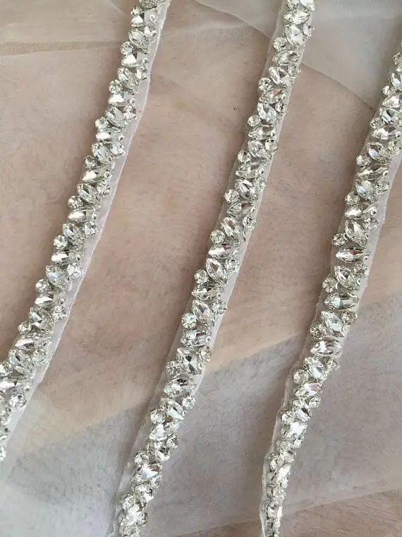 JLZXSY Fashion Half Yard Silver Gold Rhinestone Crystal Trim For Wedding Belt Bridal Sash Bridesmaids Belt Rhinestone Hairband