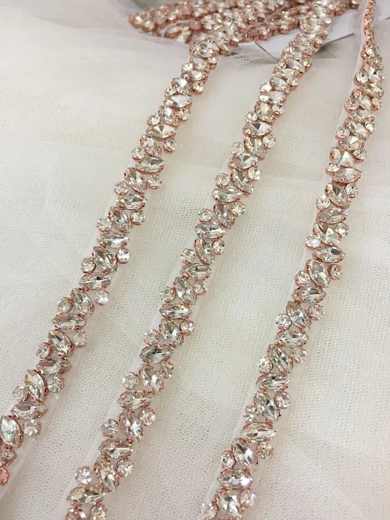 JLZXSY Fashion Half Yard Silver Gold Rhinestone Crystal Trim For Wedding Belt Bridal Sash Bridesmaids Belt Rhinestone Hairband