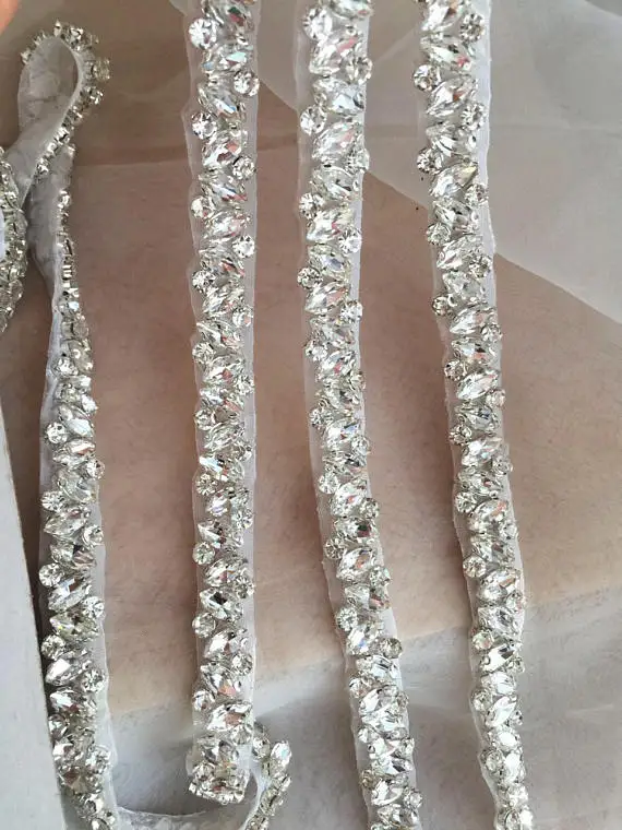 JLZXSY Fashion Half Yard Silver Gold Rhinestone Crystal Trim For Wedding Belt Bridal Sash Bridesmaids Belt Rhinestone Hairband