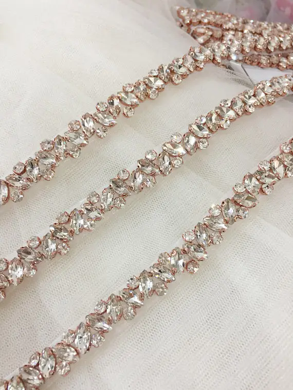 JLZXSY Fashion Half Yard Silver Gold Rhinestone Crystal Trim For Wedding Belt Bridal Sash Bridesmaids Belt Rhinestone Hairband