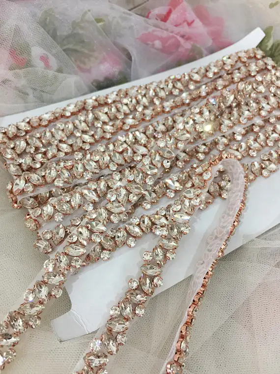 JLZXSY Fashion Half Yard Silver Gold Rhinestone Crystal Trim For Wedding Belt Bridal Sash Bridesmaids Belt Rhinestone Hairband