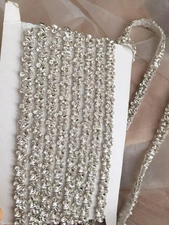 JLZXSY Fashion Half Yard Silver Gold Rhinestone Crystal Trim For Wedding Belt Bridal Sash Bridesmaids Belt Rhinestone Hairband