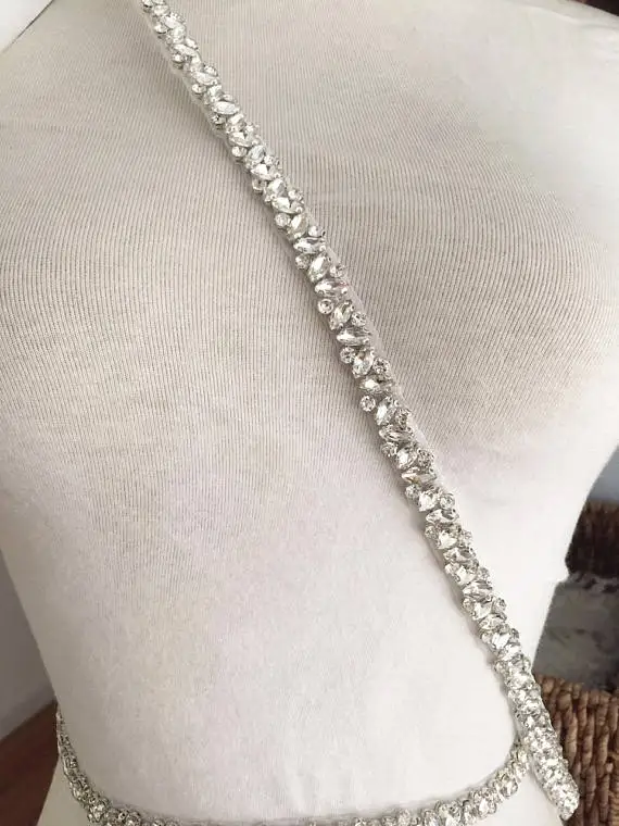 JLZXSY Fashion Half Yard Silver Gold Rhinestone Crystal Trim For Wedding Belt Bridal Sash Bridesmaids Belt Rhinestone Hairband