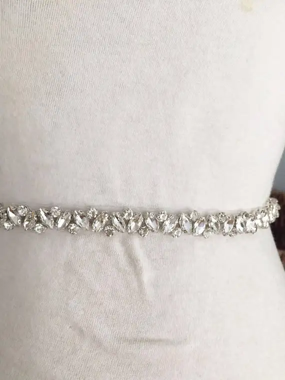 JLZXSY Fashion Half Yard Silver Gold Rhinestone Crystal Trim For Wedding Belt Bridal Sash Bridesmaids Belt Rhinestone Hairband