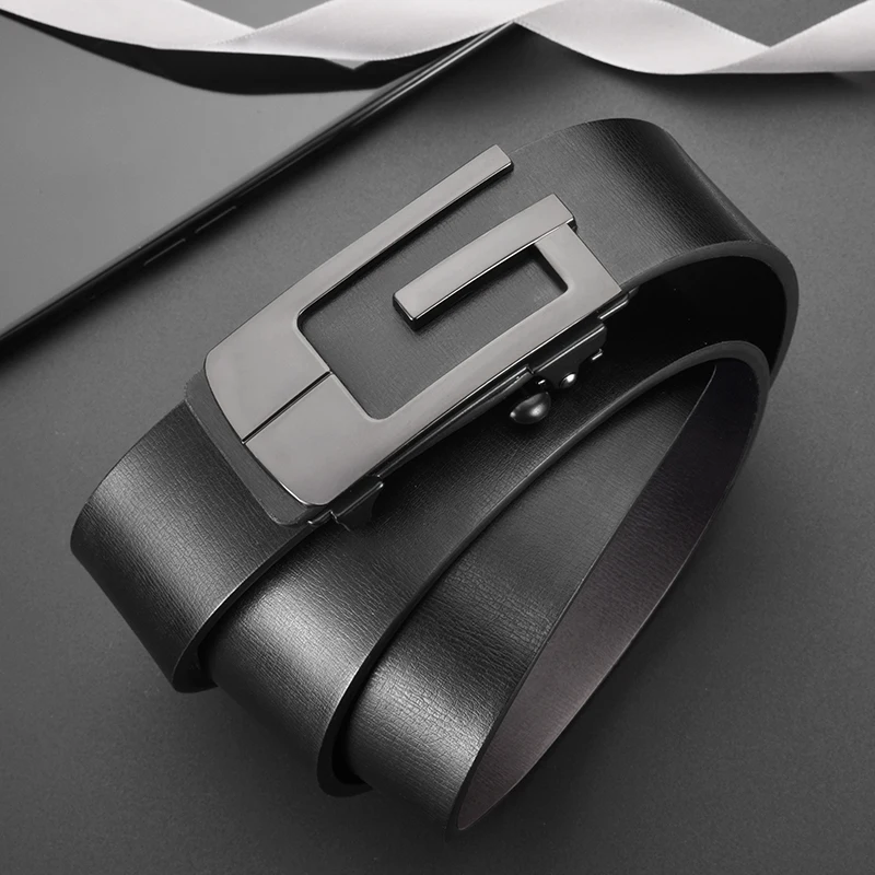 Fashionable and Simple Men's G-Shaped Metal Automatic Buckle Belt High Quality Men's Business Belt Suitable for Formal Occasions