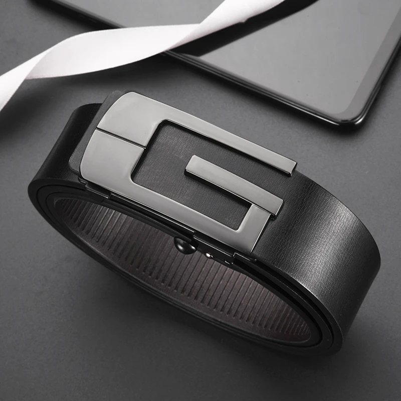 Fashionable and Simple Men's G-Shaped Metal Automatic Buckle Belt High Quality Men's Business Belt Suitable for Formal Occasions
