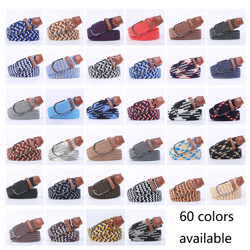 107/120/130cm Unisex Elastic Fabric Woven Casual Belt Pin Buckle Expandable Braided Stretch Canvas Leisure Belts for Men Women