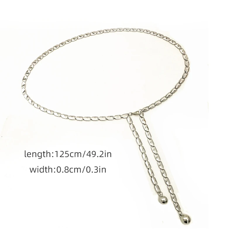 Metal Ball Pendant Waist Chain Women Thin Belt Gold Sliver Color Long Girdle Female Strap For Dress Skirt Decorative Waistband