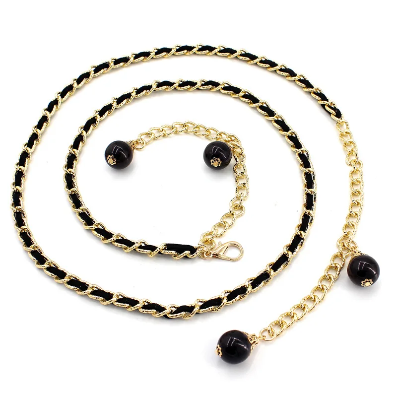 Metal Ball Pendant Waist Chain Women Thin Belt Gold Sliver Color Long Girdle Female Strap For Dress Skirt Decorative Waistband