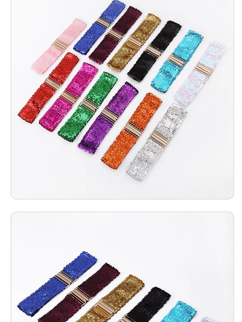 Sequin Elastic Glitter Belt Women's Corset Wide Waist Belt Metal Buckle Waistband Decorative Corset Strap Party Dress Accessorie