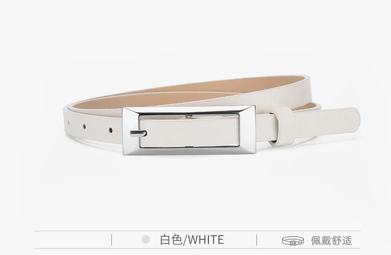 1.4x106cm Trendy PU Leather Belt Silver Metal Buckle Casual Pin Buckle Waistband Rectangular Waist Strap Women
