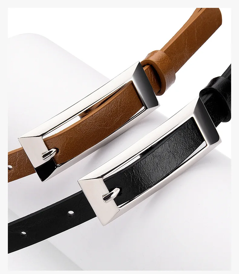 1.4x106cm Trendy PU Leather Belt Silver Metal Buckle Casual Pin Buckle Waistband Rectangular Waist Strap Women