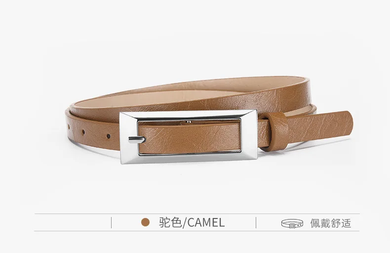 1.4x106cm Trendy PU Leather Belt Silver Metal Buckle Casual Pin Buckle Waistband Rectangular Waist Strap Women