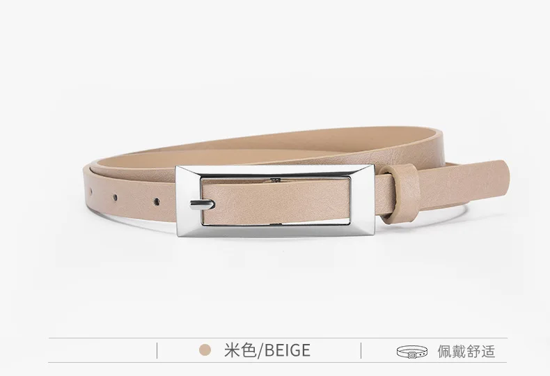 1.4x106cm Trendy PU Leather Belt Silver Metal Buckle Casual Pin Buckle Waistband Rectangular Waist Strap Women