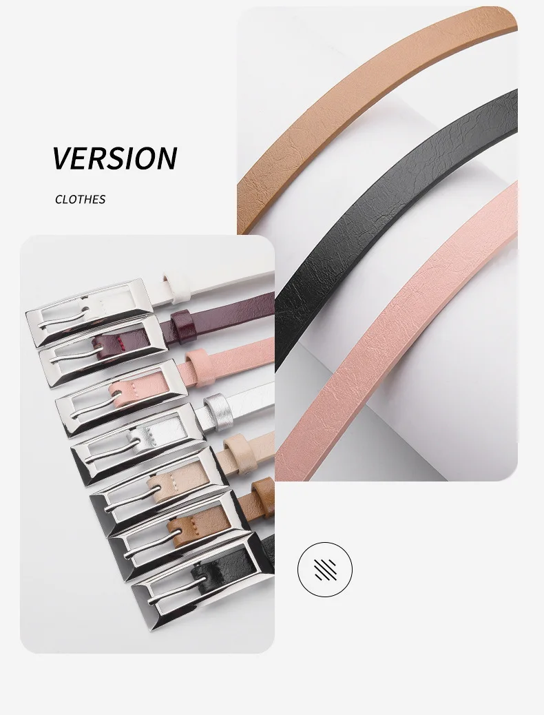 1.4x106cm Trendy PU Leather Belt Silver Metal Buckle Casual Pin Buckle Waistband Rectangular Waist Strap Women