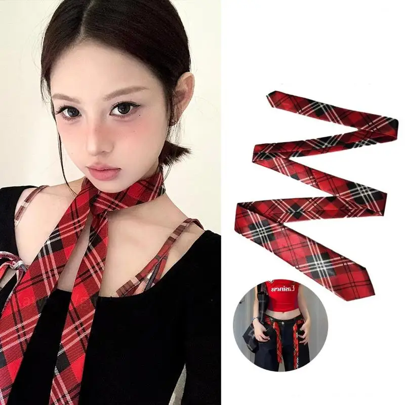 Long Skinny Plaid Waist Belt With Jeans Necktie Scarf Decorative Accessory Personality Trendy Hairband Fashionable Accessory