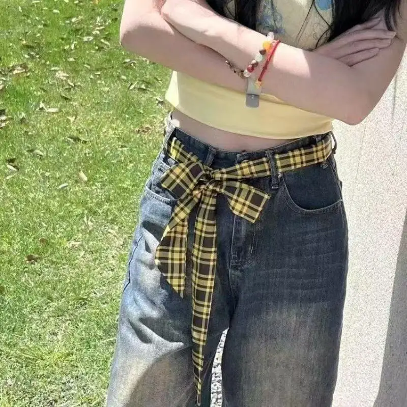 Long Skinny Plaid Waist Belt With Jeans Necktie Scarf Decorative Accessory Personality Trendy Hairband Fashionable Accessory