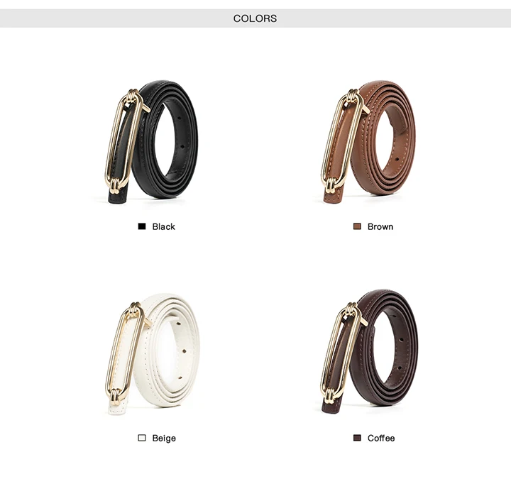 BEAUTODAY Skinny Belts Women Cow Leather GoldBuckle Ladies Modern Waistband Fashion Jeans Dress Accessories Autumn Winter 91113