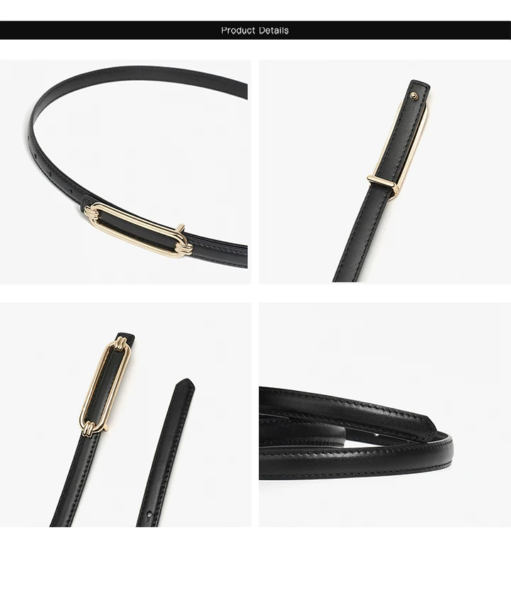 BEAUTODAY Skinny Belts Women Cow Leather GoldBuckle Ladies Modern Waistband Fashion Jeans Dress Accessories Autumn Winter 91113