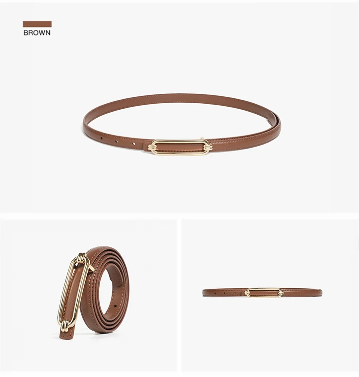 BEAUTODAY Skinny Belts Women Cow Leather GoldBuckle Ladies Modern Waistband Fashion Jeans Dress Accessories Autumn Winter 91113