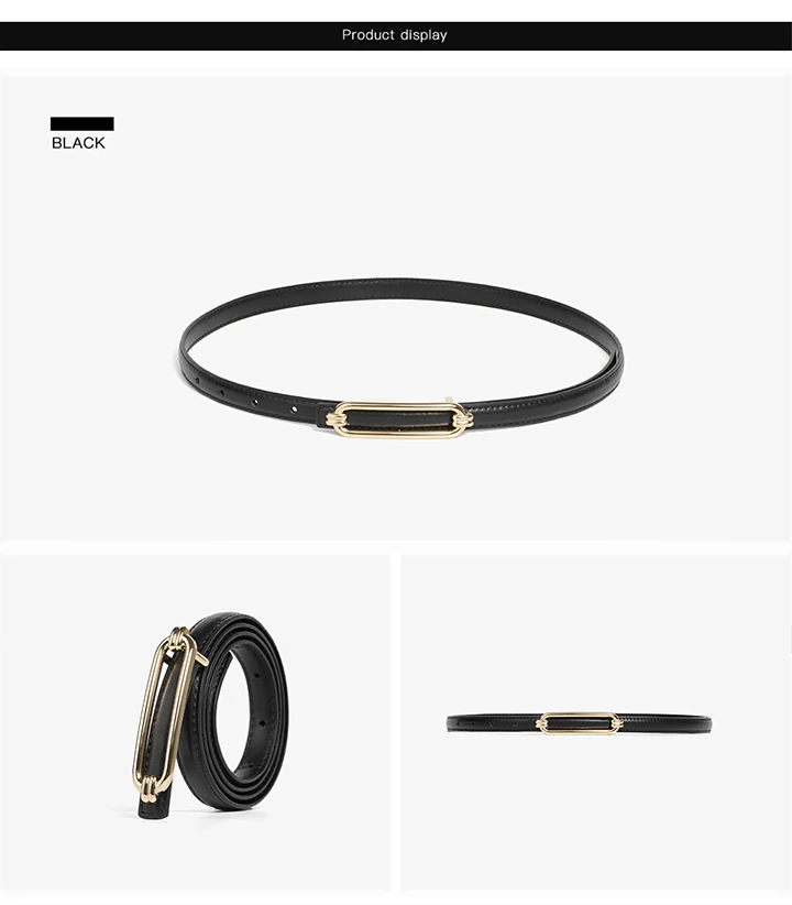 BEAUTODAY Skinny Belts Women Cow Leather GoldBuckle Ladies Modern Waistband Fashion Jeans Dress Accessories Autumn Winter 91113